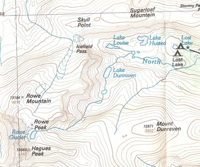 Topo map of the area from Lost Lake southwest to Hague's peak