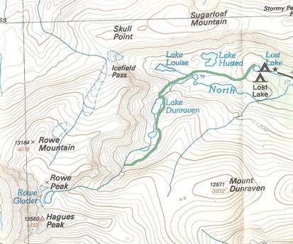 Topo map of the area from Lost Lake southwest to Hague's peak