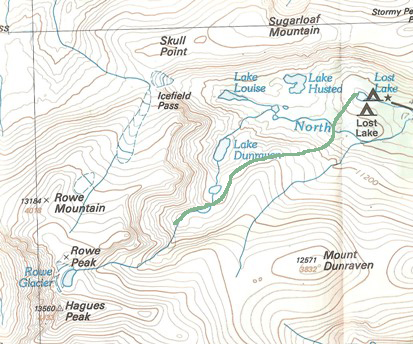 Topo map of the area from Lost Lake southwest to Hague's peak