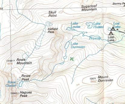 Topo map of the area from Lost Lake southwest to Hague's peak