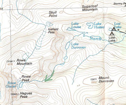 Topo map of the area from Lost Lake southwest to Hague's peak