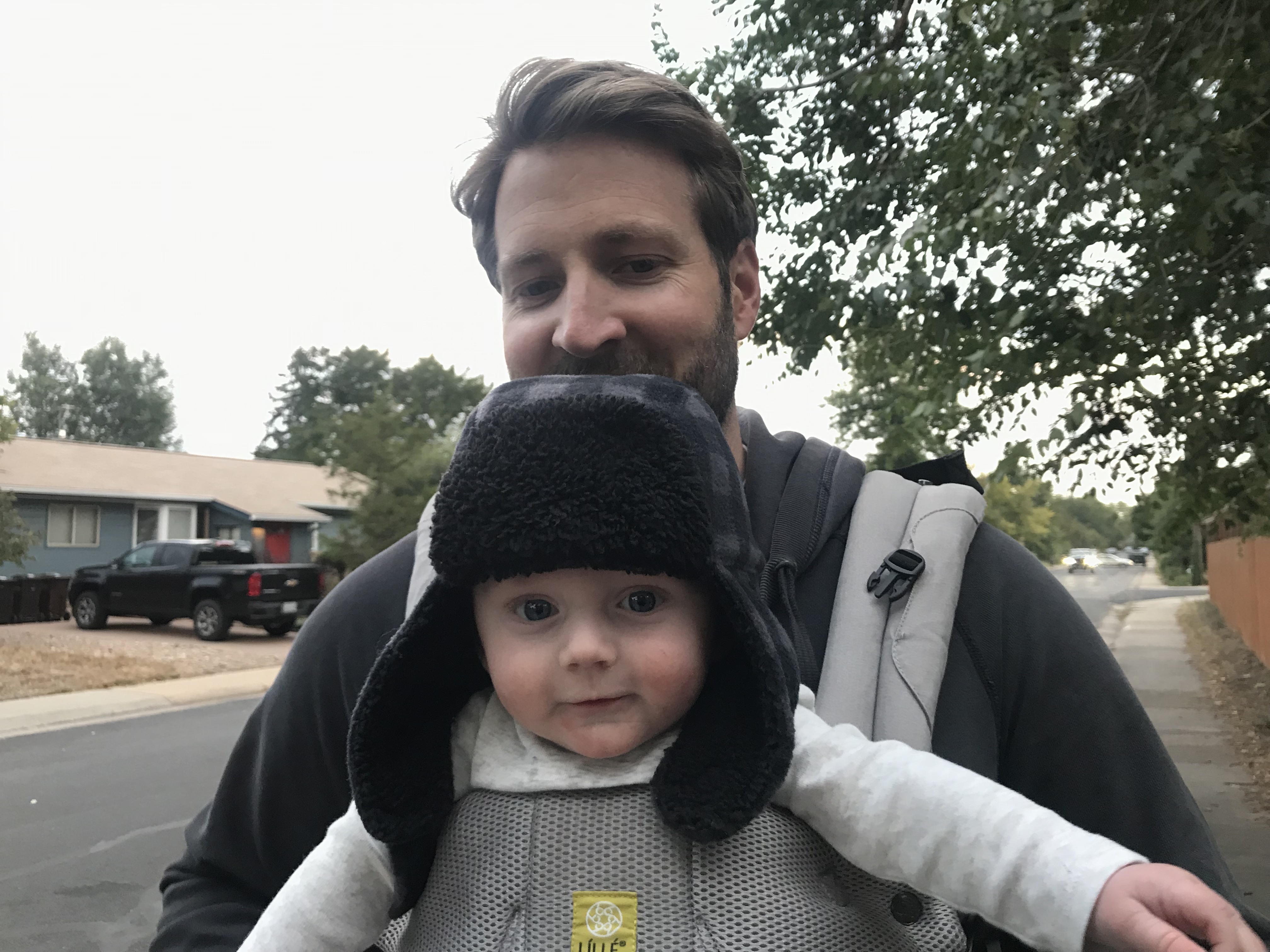 Owen and Jeff walking in winter