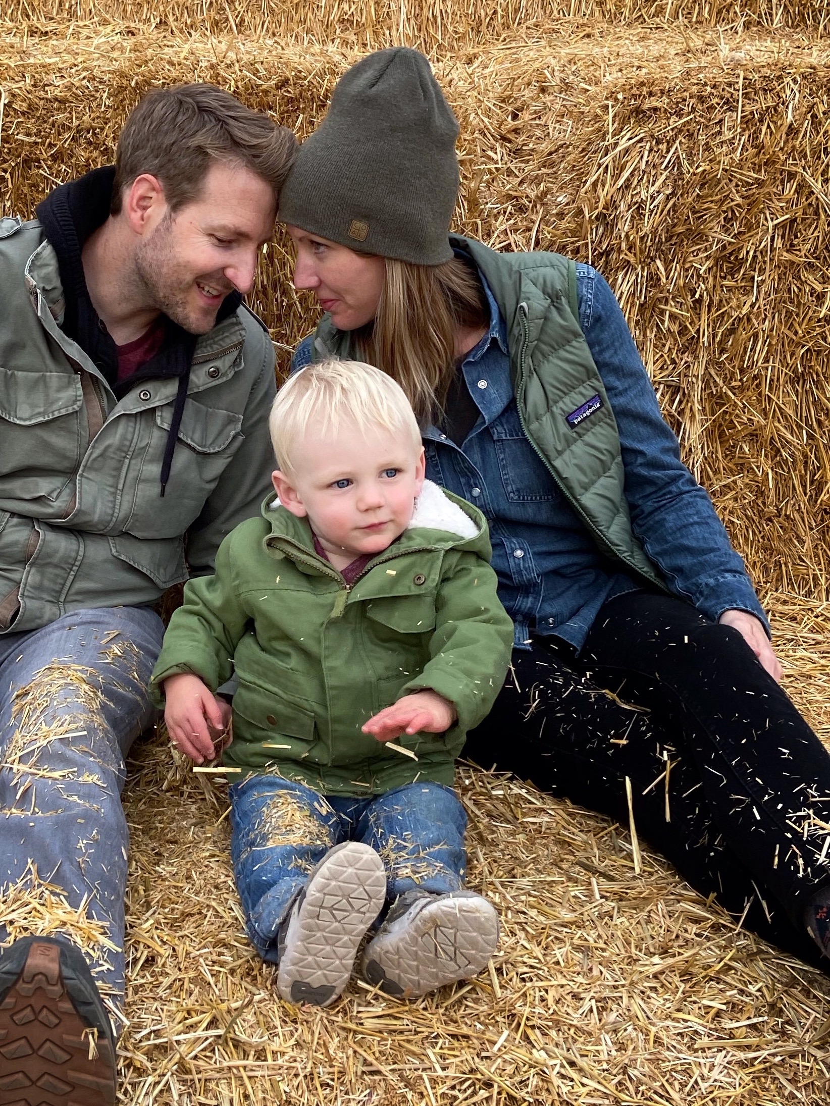 Katie, Jeff, and Owen at the pumpkin patch.